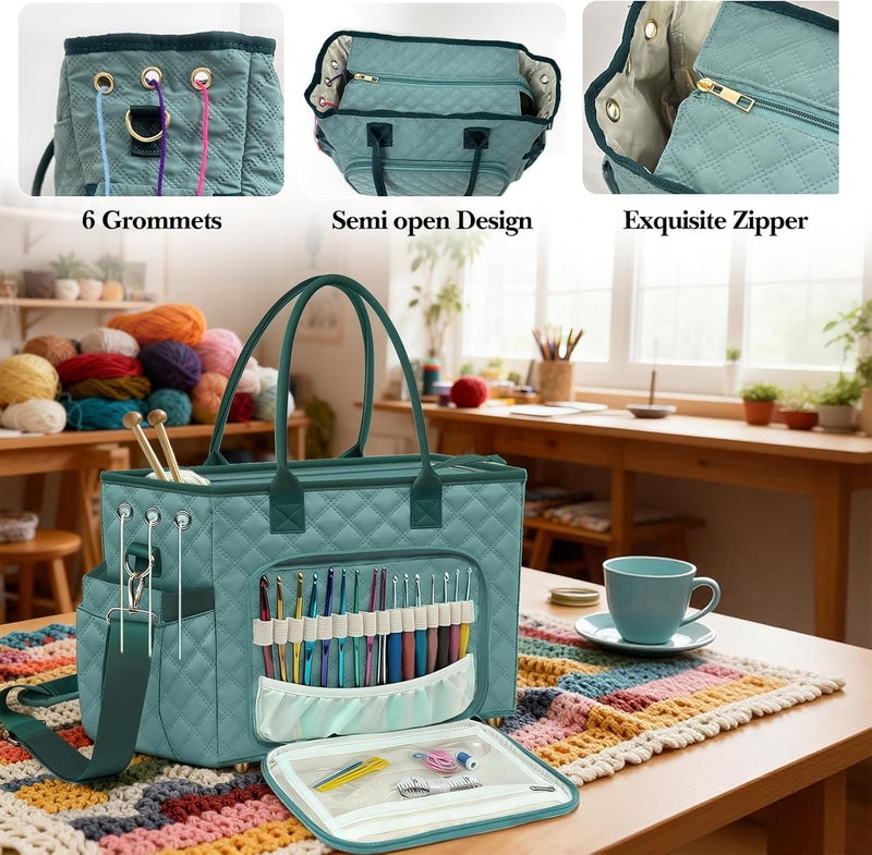 VERONLY Crochet Bag Yarn Storage, Large Knitting Tote with Padded Crochet Hook Organizer, Tote with Multiple Compartments for Crochet Lovers, Knitting Accessories, Mother's Day Gift - Image 4